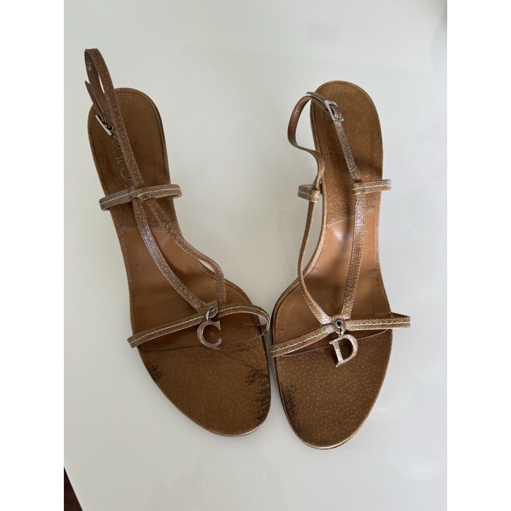 Christian Dior Vintage Galliano CD Charm Brown Leather Strappy Heels EU 41 Shoes - Picture 9 of 9